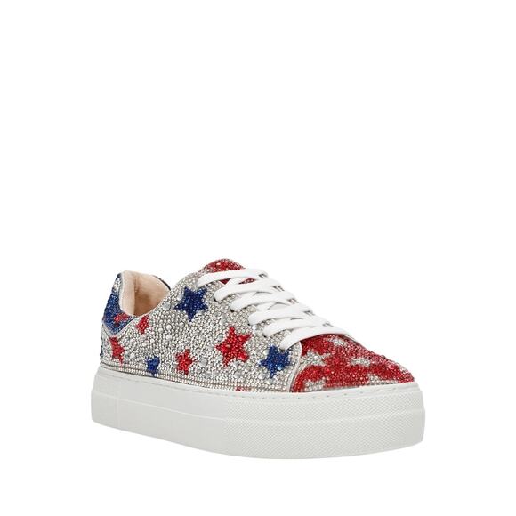 Betsey Johnson Womens Sidny Sneakers US 6 M Red White Blue Stars Rhinestone EUC - Picture 2 of 13
